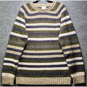 LL Bean Mens Lambswool Striped Roll Neck Sweater L Tall Green Blue Beige